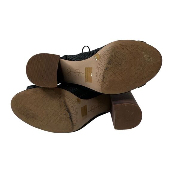 Jessica Simpson Black Peep Toe Lace Up Block Heel Bootie Shoe Sz 7.5 - Picture 5 of 5